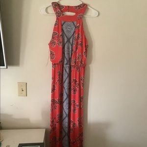 Long open back/leg slit floral pattern Dress